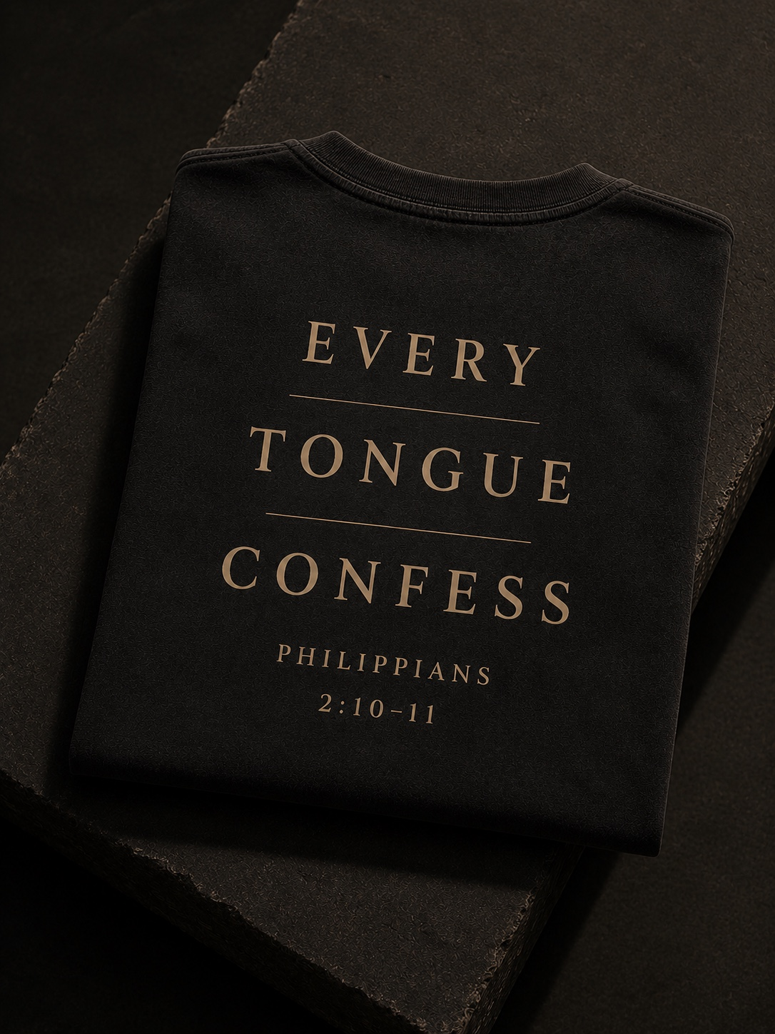 Every Tongue Confess shirt editorial flat lay
