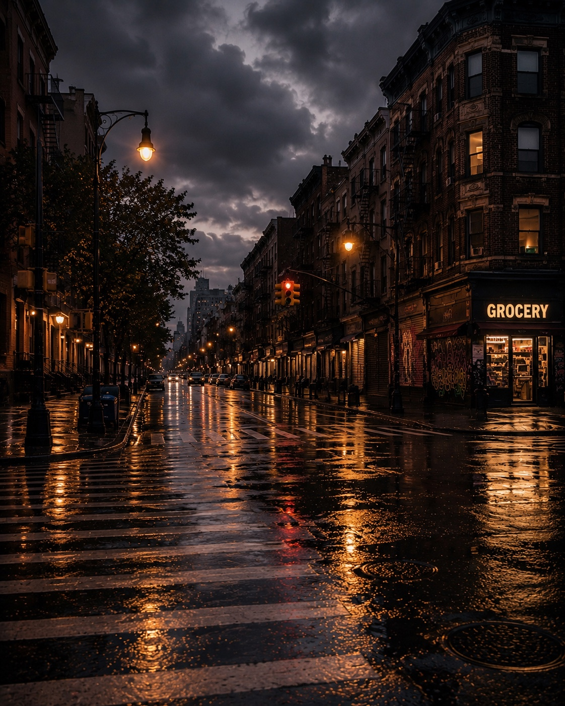 Rain-soaked Brooklyn at night in the Jesus Is Lord campaign