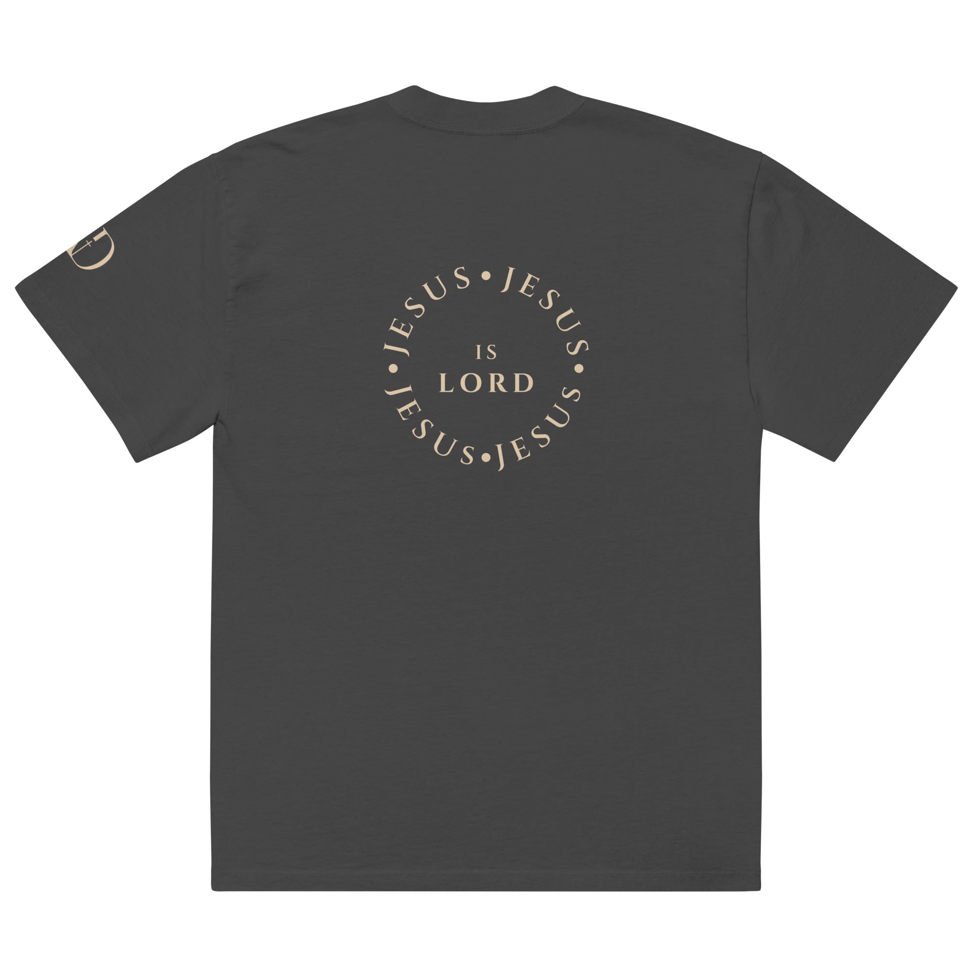 Jesus Is Lord Circle oversized T-shirt in faded black, back view