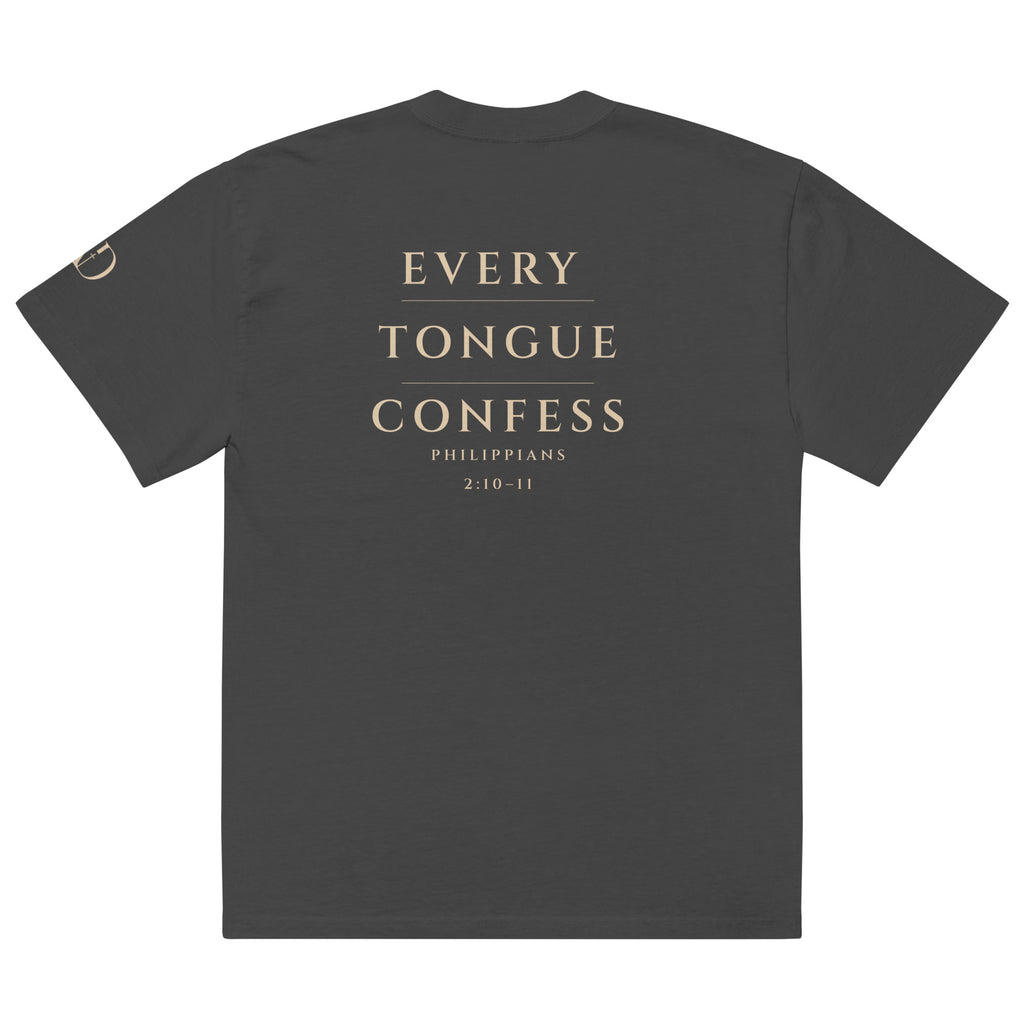 Every Tongue oversized T-shirt in faded black, back view