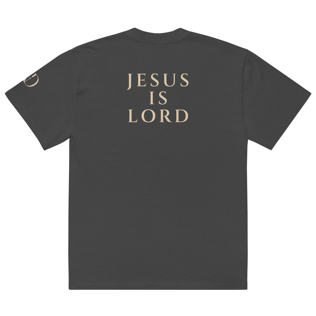 Jesus Is Lord oversized T-shirt in faded black, back view