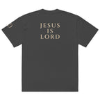 Jesus Is Lord oversized T-shirt in faded black, back view