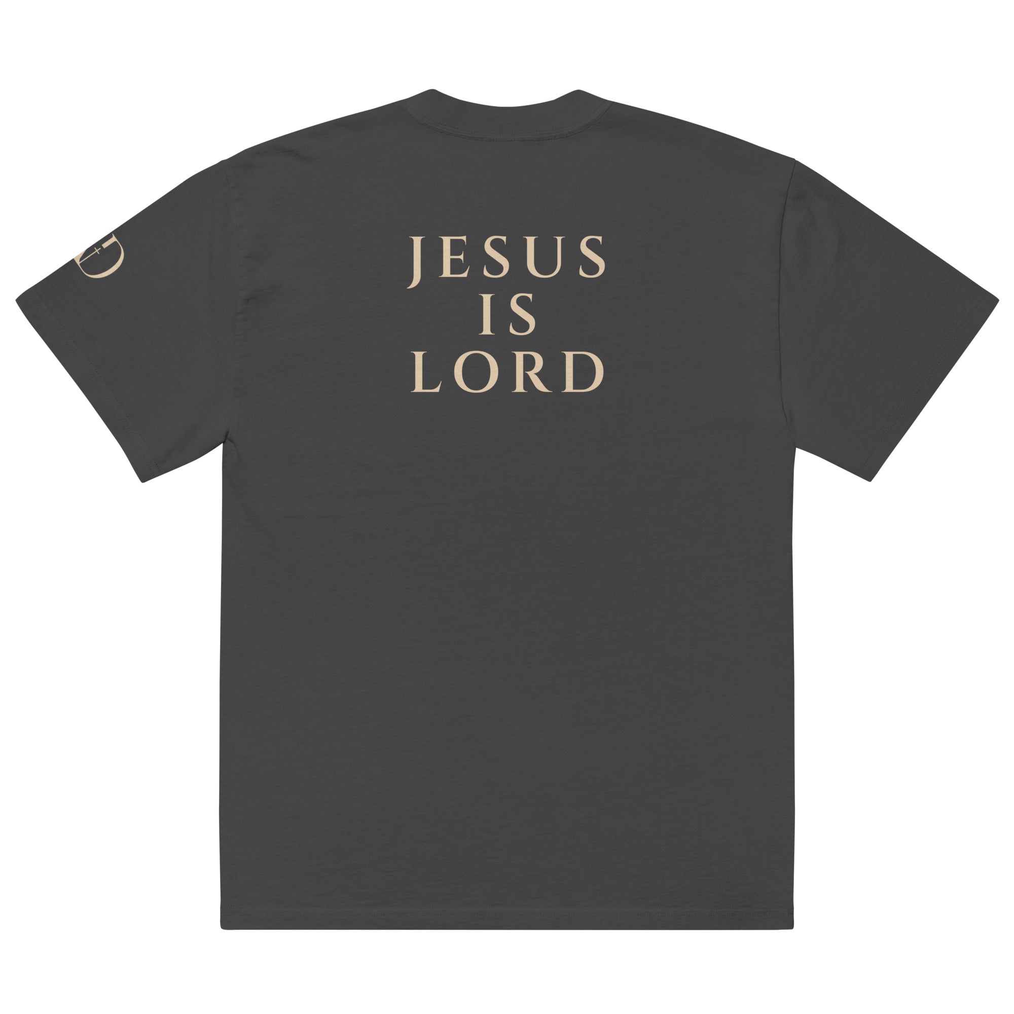 Jesus Is Lord oversized T-shirt in faded black, back view