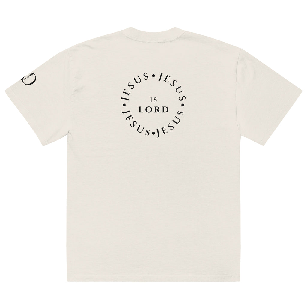 Jesus Is Lord Circle oversized T-shirt in faded bone, back view