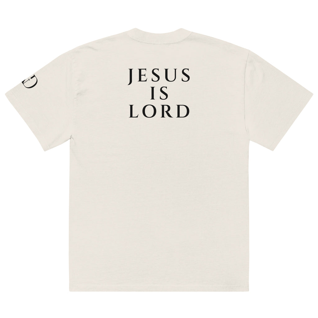 Jesus Is Lord oversized T-shirt in faded bone, back view