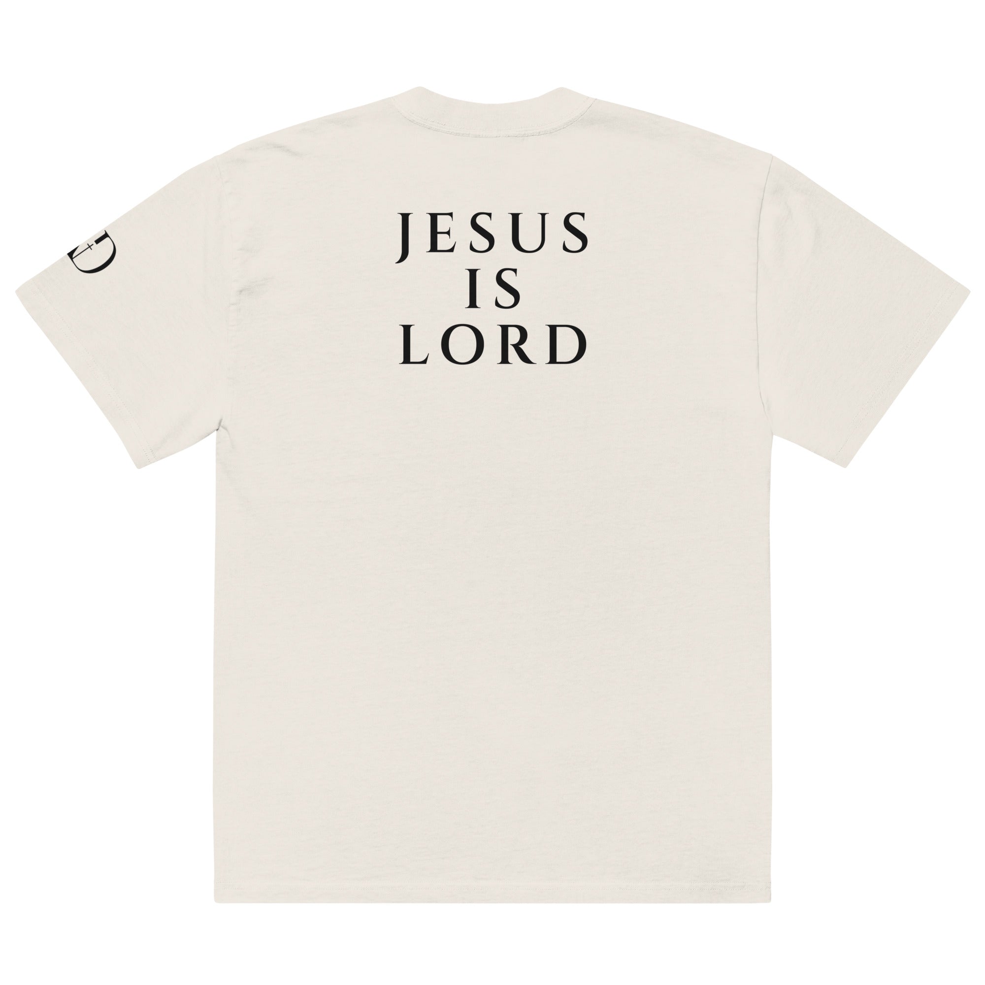 Jesus Is Lord oversized T-shirt in faded bone, back view