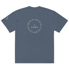 Jesus Is Lord Circle oversized T-shirt in faded indigo, back view