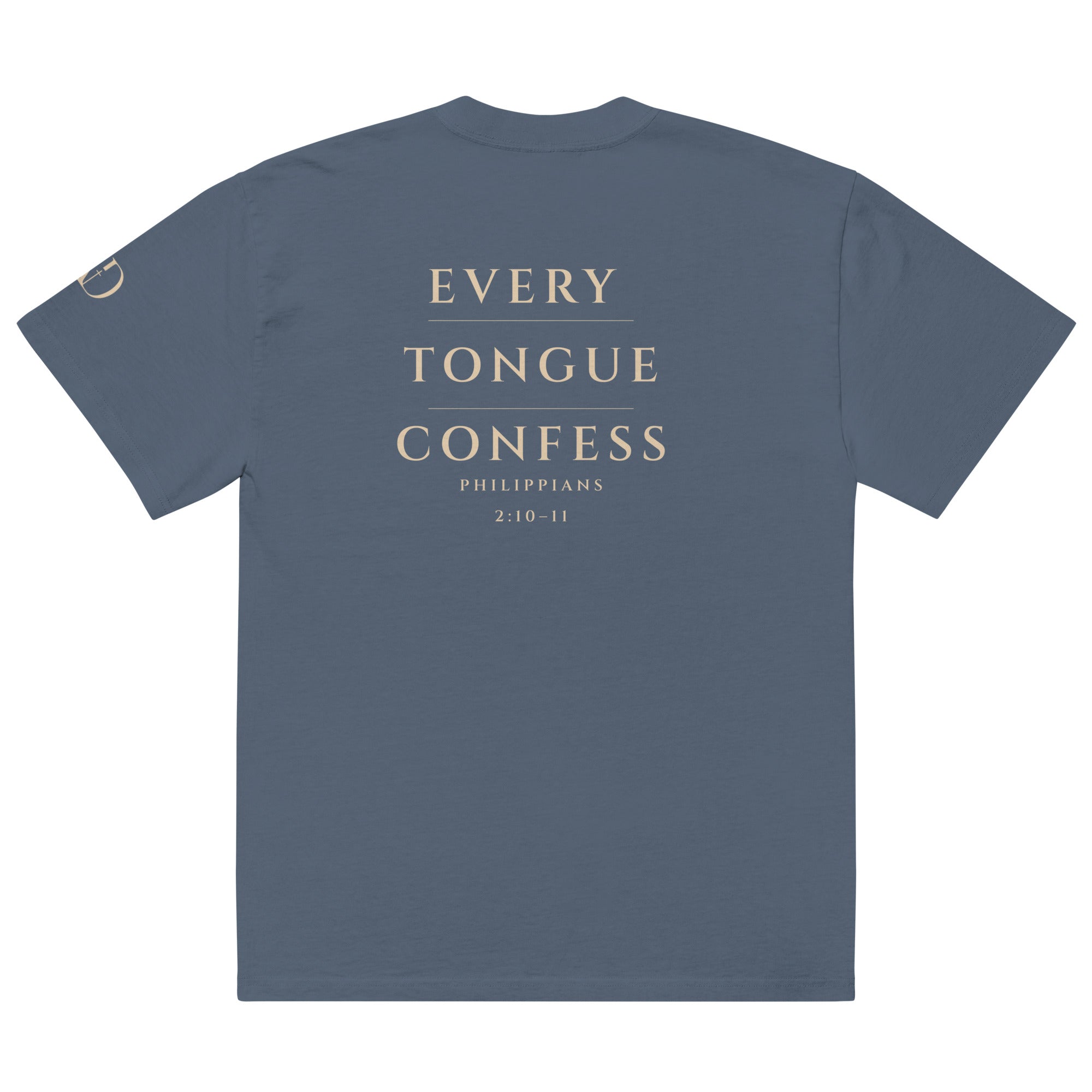 Every Tongue oversized T-shirt in faded indigo, back view