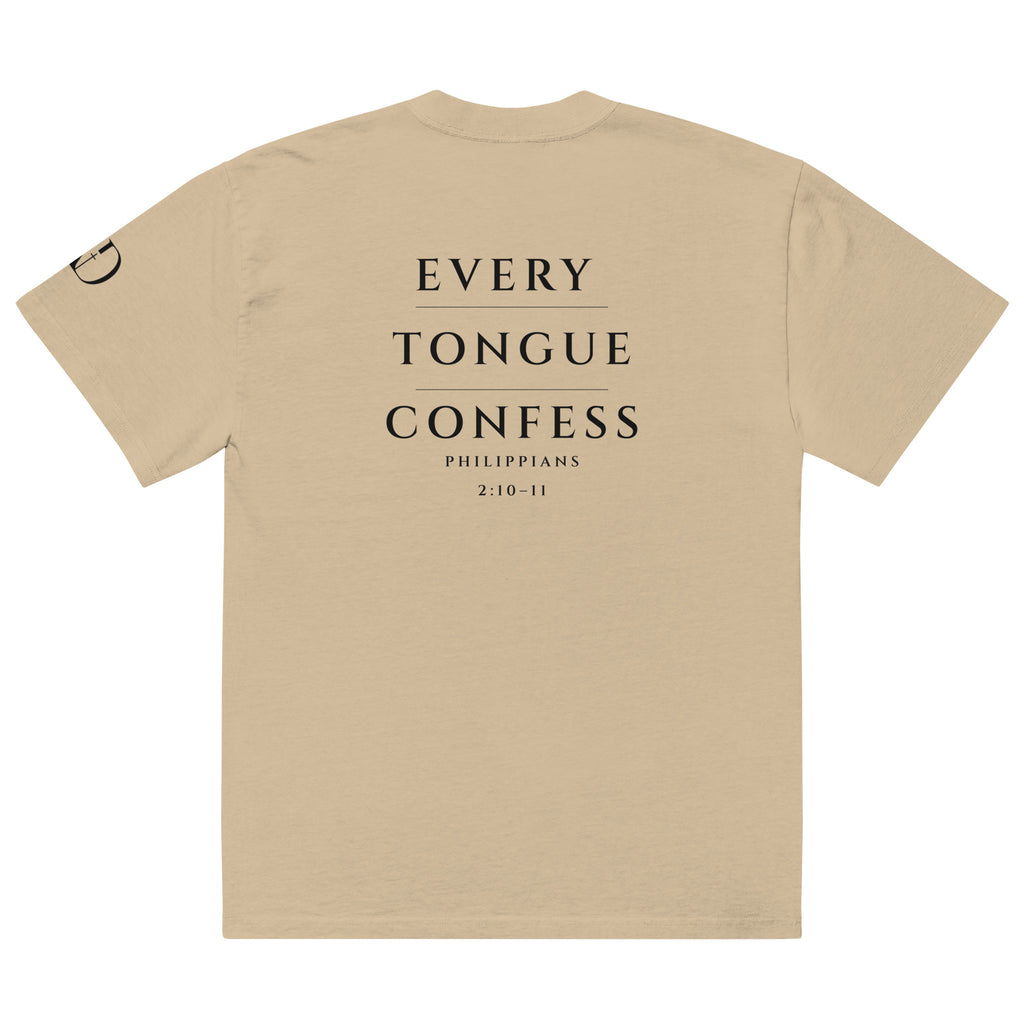 Every Tongue oversized T-shirt in faded khaki, back view