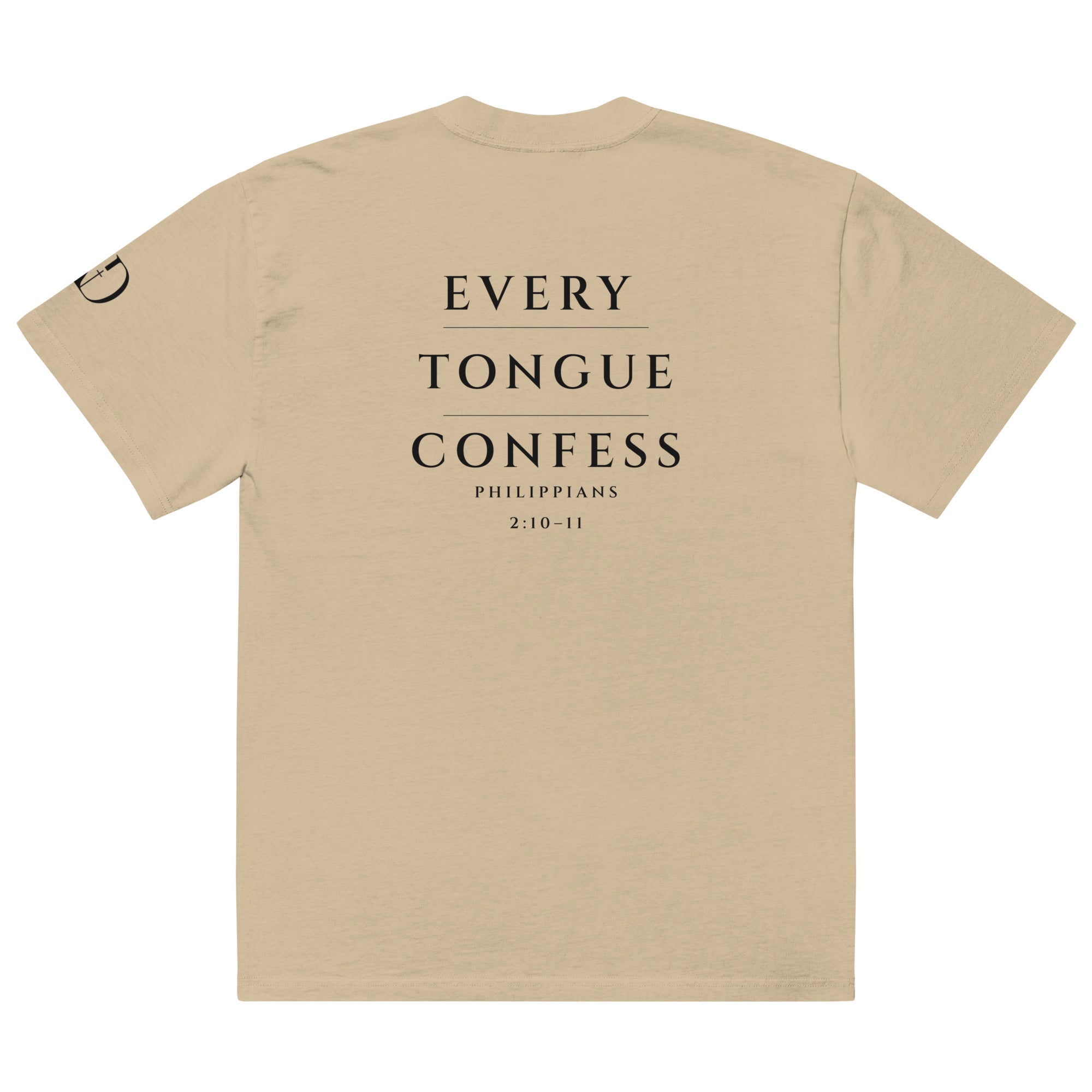 Every Tongue oversized T-shirt in faded khaki, back view